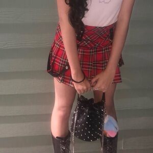 Royal Bones by Tripp Red Plaid Suspender Skirt